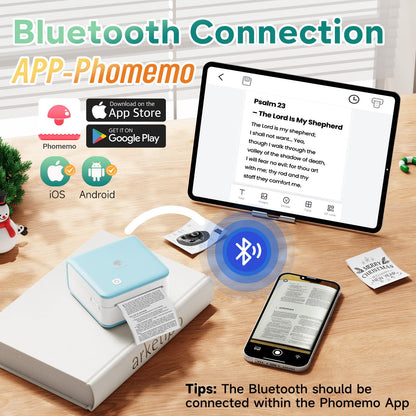 Phomemo P2S Portable Mini Printer for Sticker and Study Notes 3 Rolls Paper in Pack - Green