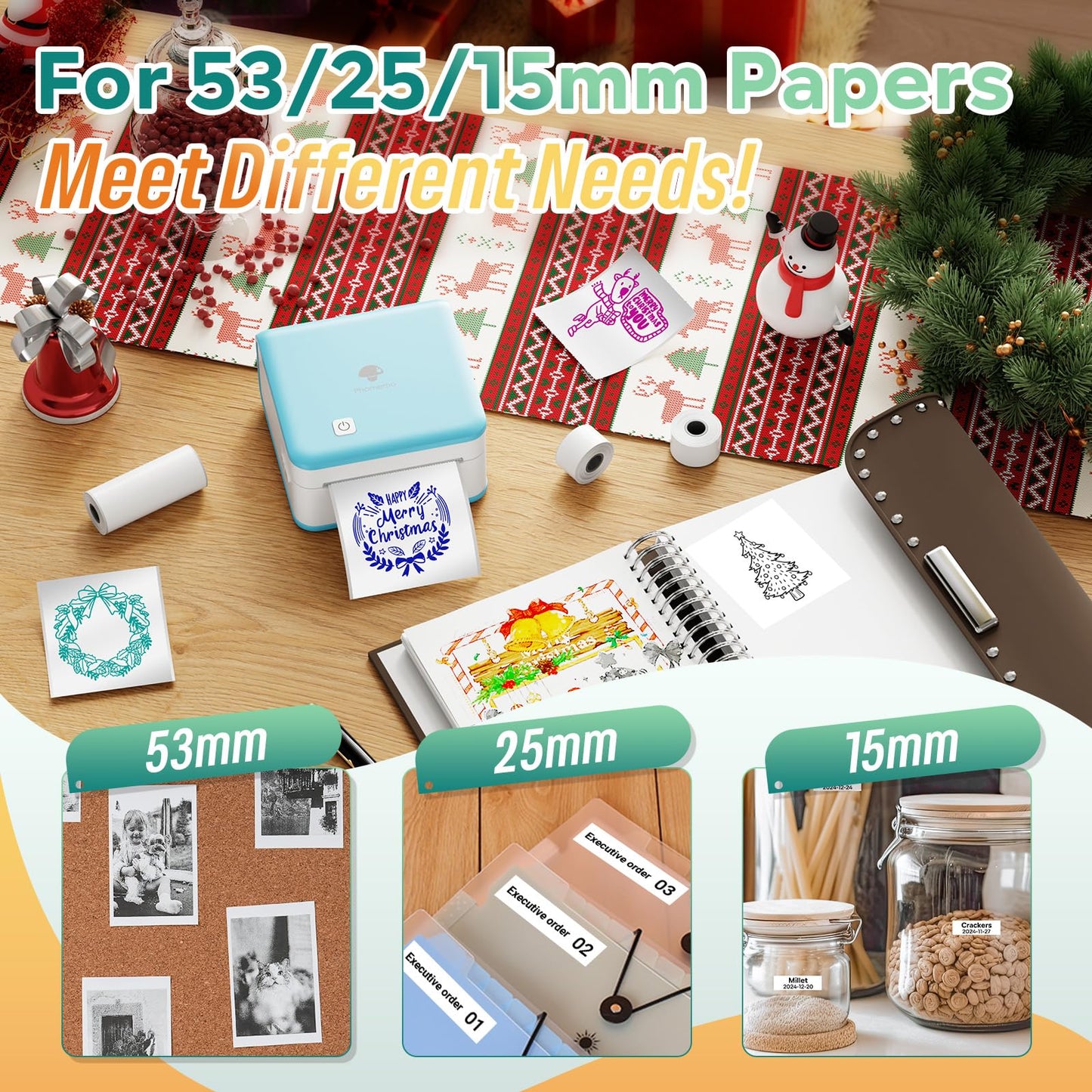 Phomemo P2S Portable Mini Printer for Sticker and Study Notes 3 Rolls Paper in Pack - Green