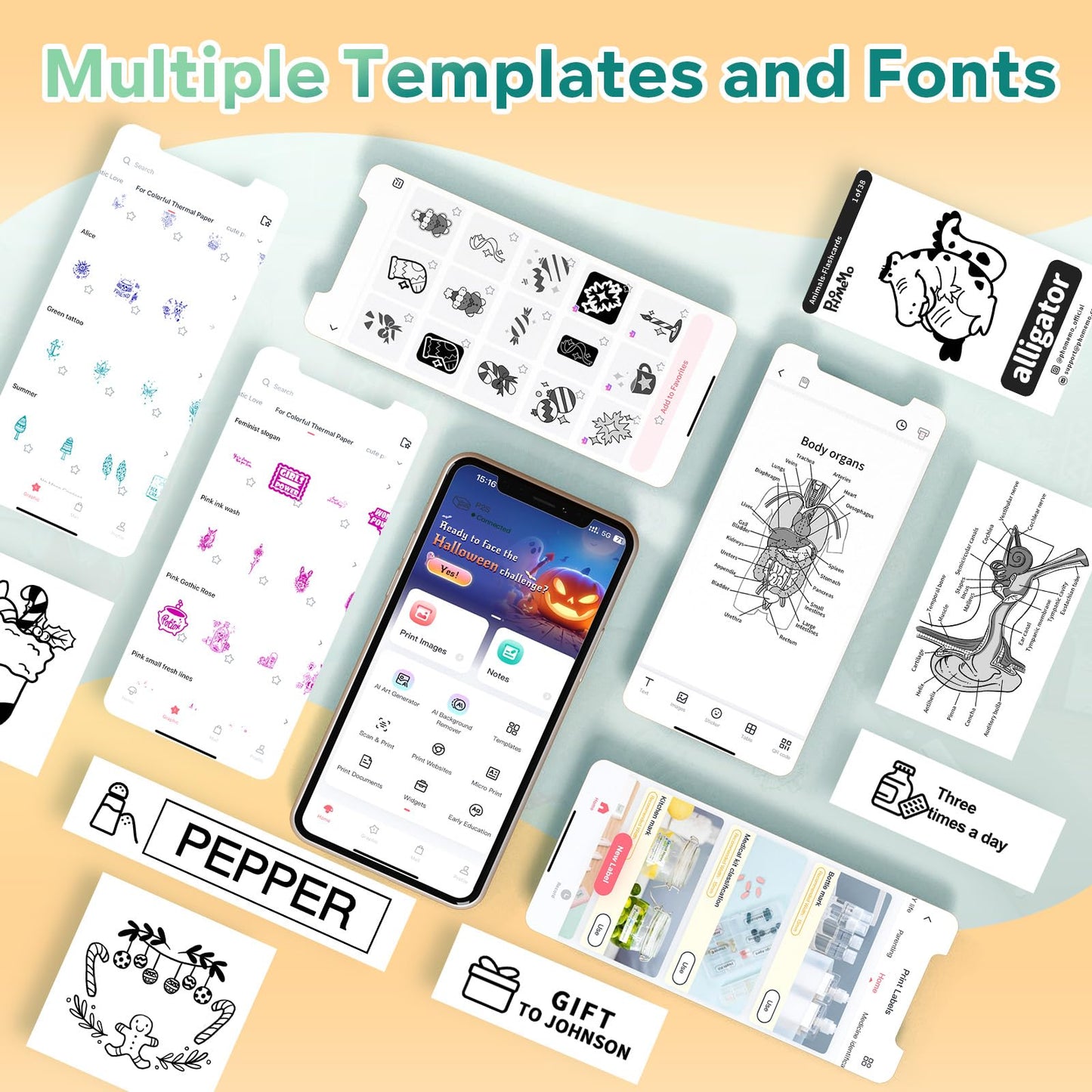 Phomemo P2S Portable Mini Printer for Sticker and Study Notes 3 Rolls Paper in Pack - Green