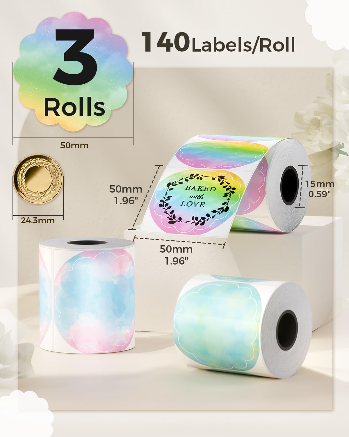 Phomemo 1.96" x 1.96" (50x50 mm) Round Labels for M110/M220/241BT DIY, Barcode, Packing, Adress - Green