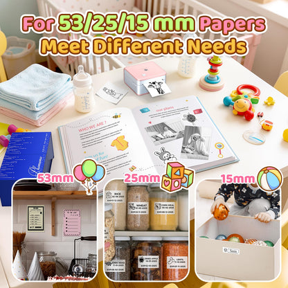 Phomemo P2S Portable Mini Printer for Sticker and Study Notes 3 Rolls Paper in Pack - Pink