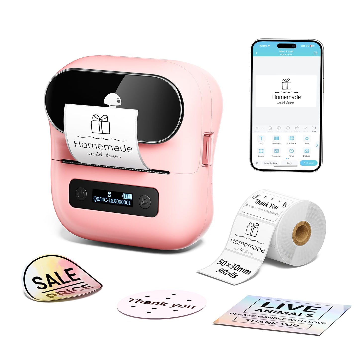 Phomemo M220 Portable Printer Label Maker for Product Label and Logo Sticker - Pink