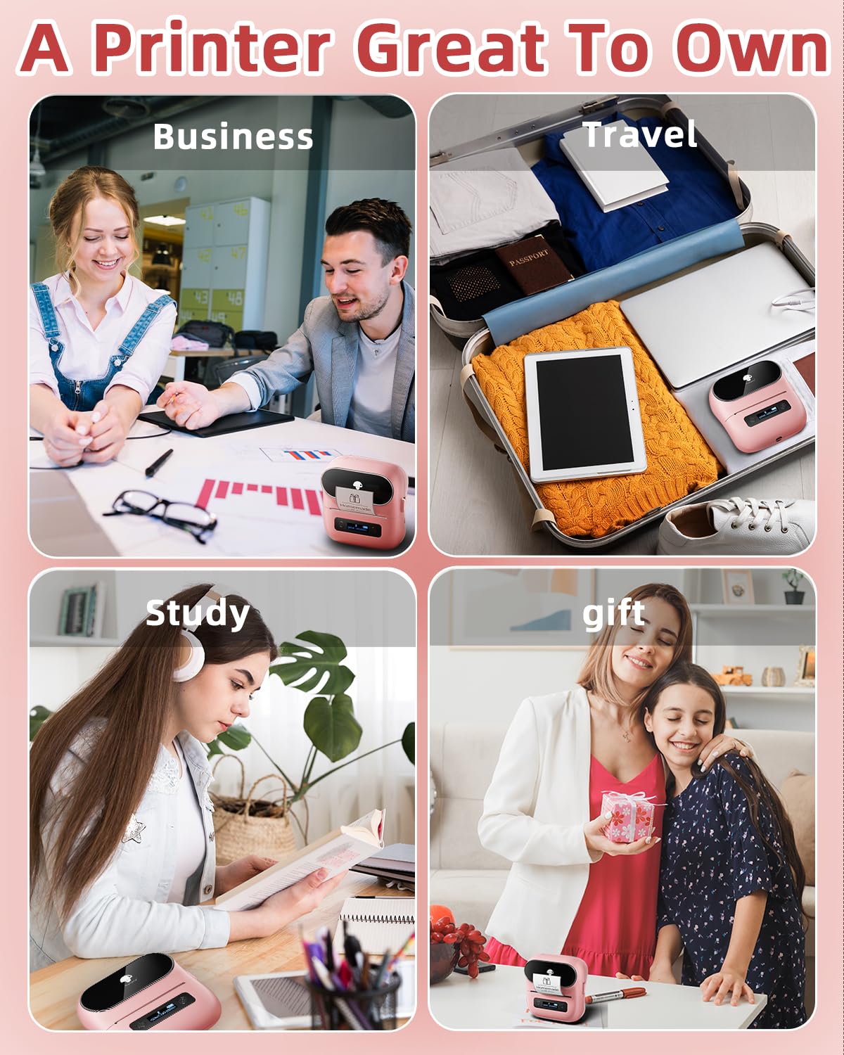 Phomemo M220 Portable Printer Label Maker for Product Label and Logo Sticker - Pink