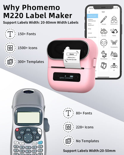 Phomemo M220 Portable Printer Label Maker for Product Label and Logo Sticker - Pink