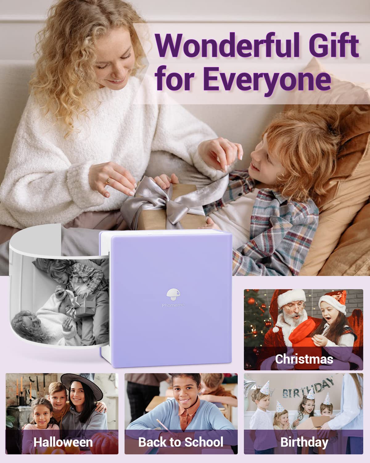 Phomemo M02 Wireless Mini Printer for Study Notes and Stickers - Purple