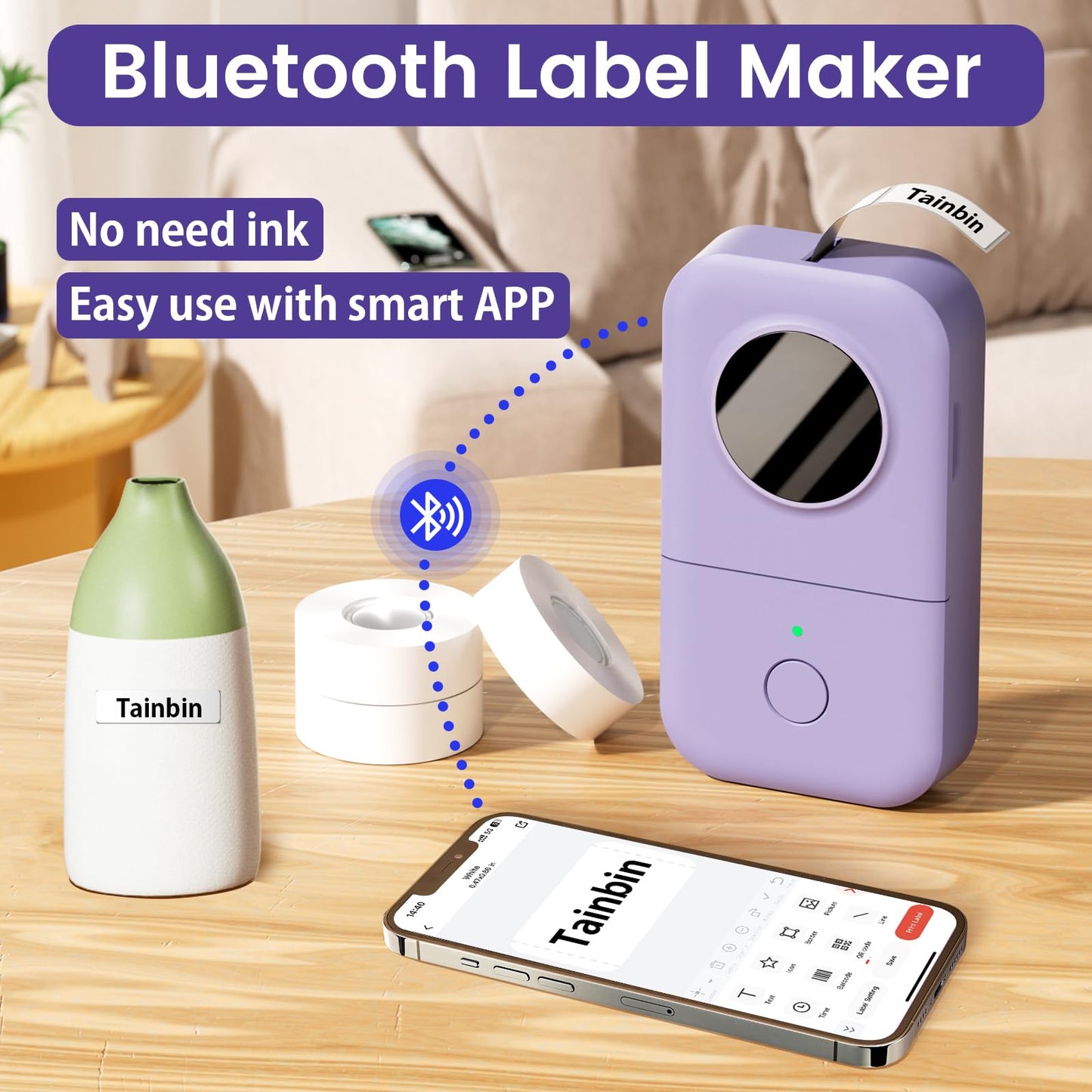 Phomemo D30 Portable Label Maker for Home and Office 0.59 inch label width - Purple