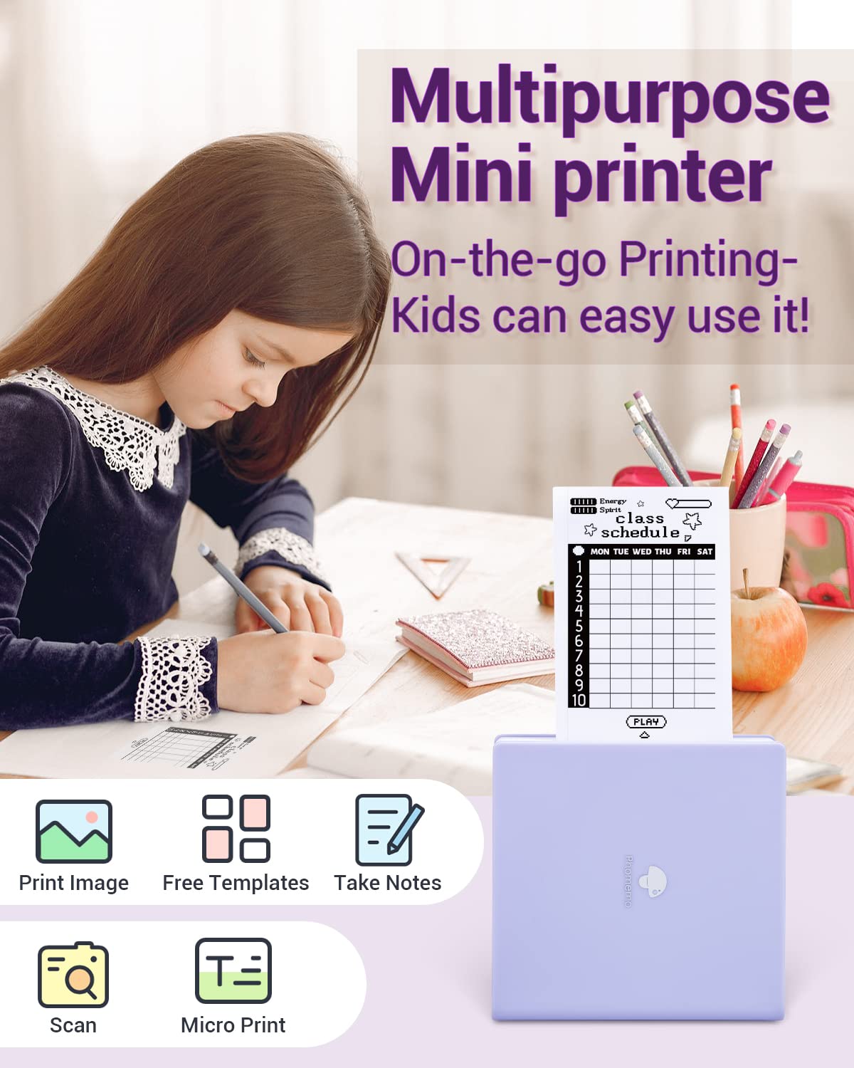 Phomemo M02 Wireless Mini Printer for Study Notes and Stickers - Purple