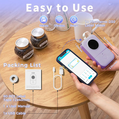 Phomemo D30 Portable Label Maker for Home and Office 0.59 inch label width - Purple