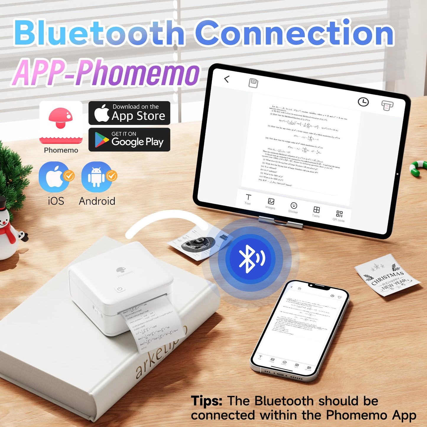 Phomemo P2S Portable Mini Printer for Sticker and Study Notes 3 Rolls Paper in Pack - White