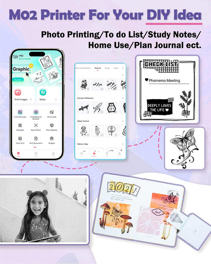 Phomemo M02 Wireless Mini Printer for Study Notes and Stickers - White