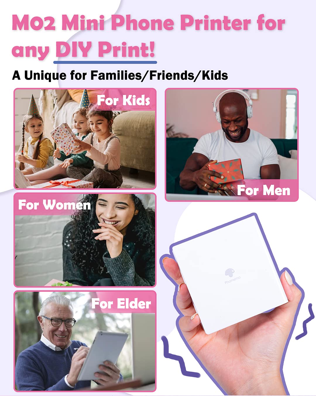 Phomemo M02 Wireless Mini Printer for Study Notes and Stickers - White