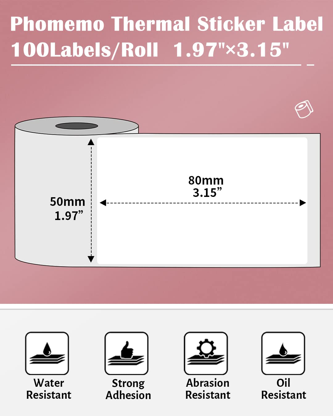 Phomemo 1.97''x3.15''(50x80mm) Square Labels for Packing, LOGO, Address - White