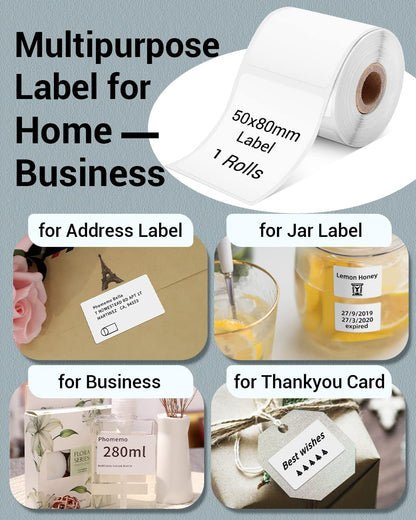 Phomemo 1.97''x3.15''(50x80mm) Square Labels for Packing, LOGO, Address - White