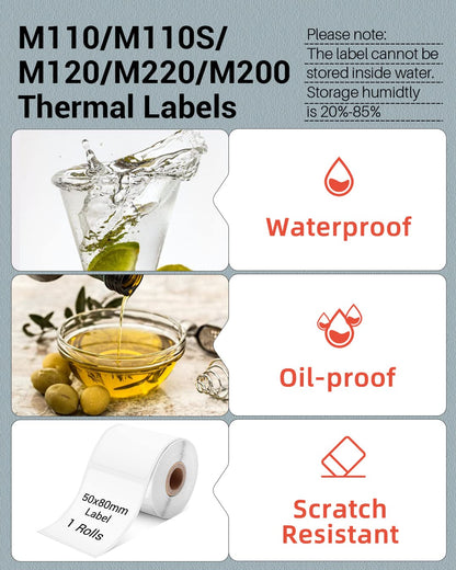 Phomemo 1.97''x3.15''(50x80mm) Square Labels for Packing, LOGO, Address - White