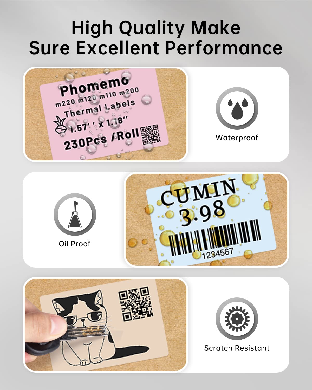 Phomemo 1.57'' x 1.18''Square Self-Adhesive Sticker Paper for M110/M220/241BT DIY - Blue / Pink / Khaki