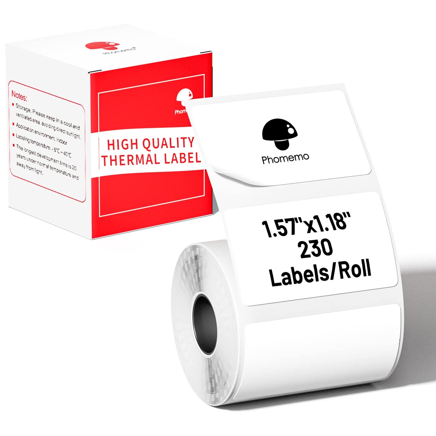 Phomemo 1.57''x1.18'' M110 M220 Labels for barcode, price tag, package label, 230 counts/Roll - White