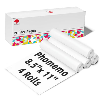 Phomemo M832 Thermal Roll Paper 8.5" x 11", 4 Rolls Quick-Dry US Letter Thermal Printer Paper - White