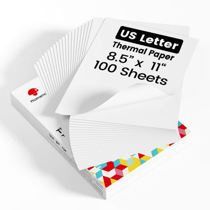Phomemo Single-Sheet 8.5" x 11" US Letter Thermal Paper, Compatible with M08F, Q302, M832, 100 Sheets - White