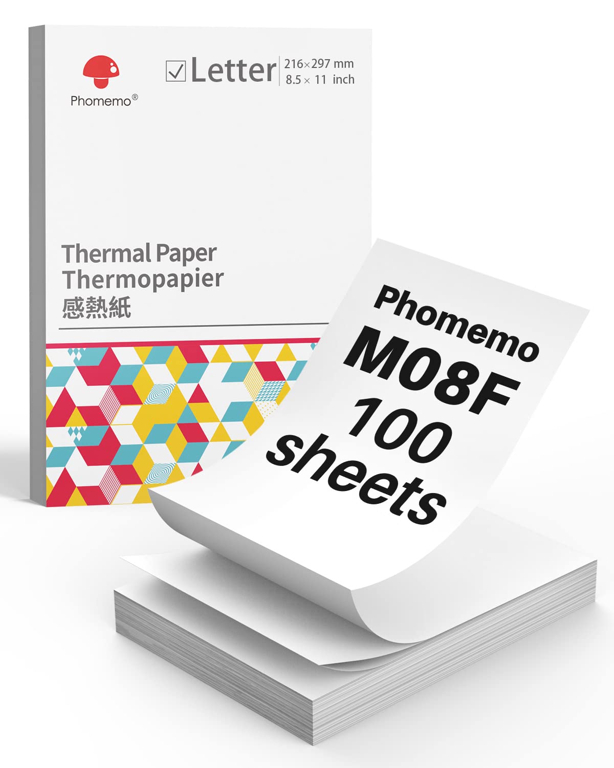 Phomemo Folded 8.5" x 11" US Letter Thermal Paper, Compatible with M08F, Q302, M832, 100 Sheets - White