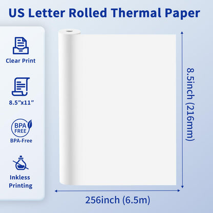 Phomemo M832 Thermal Roll Paper 8.5" x 11", 4 Rolls Quick-Dry US Letter Thermal Printer Paper - White