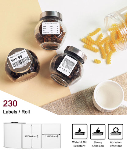 Phomemo 1.57''x1.18'' M110 M220 Labels for barcode, price tag, package label, 230 counts/Roll, 3 Rolls one pack - White