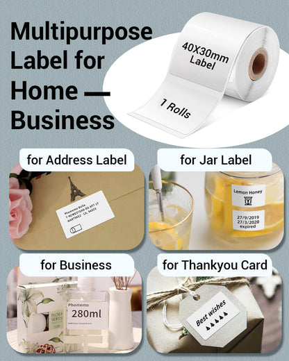 Phomemo 1.57''x1.18'' M110 M220 Labels for barcode, price tag, package label, 230 counts/Roll - White