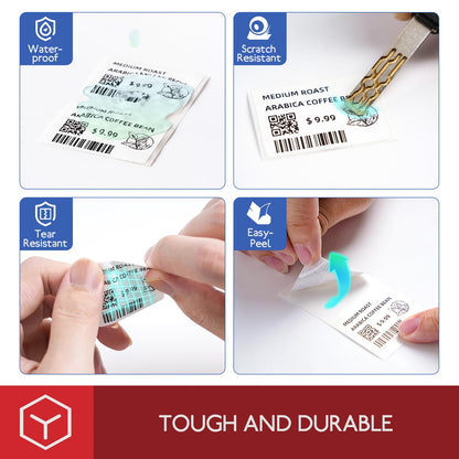 Phomemo 1.57''x1.18'' M110 M220 Labels for barcode, price tag, package label, 230 counts/Roll, 3 Rolls one pack - White