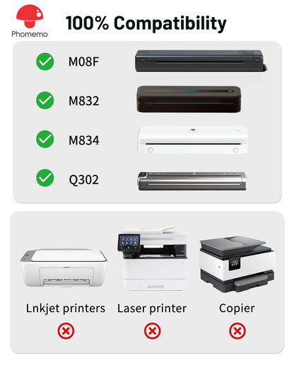 Phomemo Folded 8.5" x 11" US Letter Thermal Paper, Compatible with M08F, Q302, M832, 100 Sheets - White