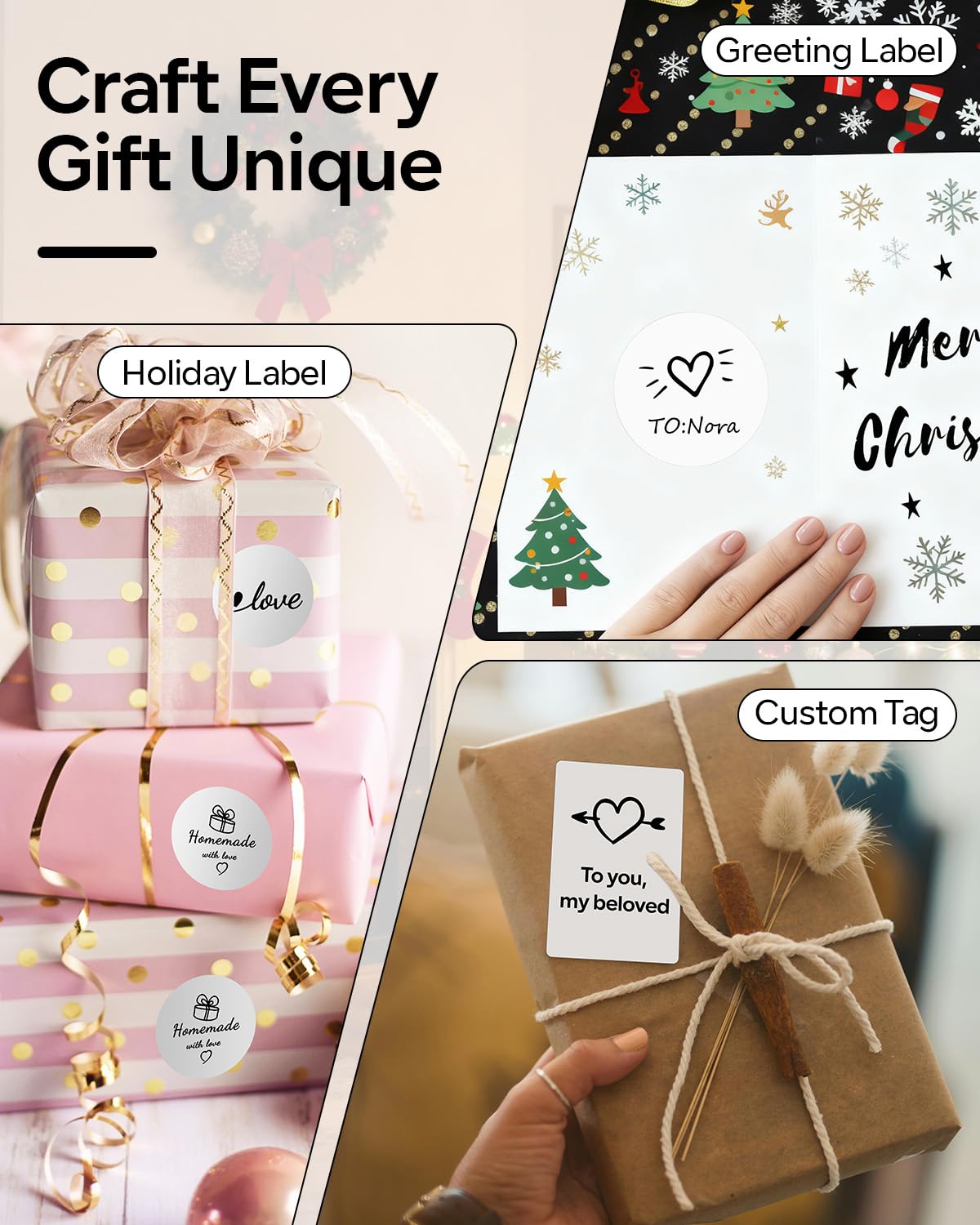 Phomemo 1.57''x1.18'' M110 M220 Labels for barcode, price tag, package label, 230 counts/Roll, 3 Rolls one pack - White