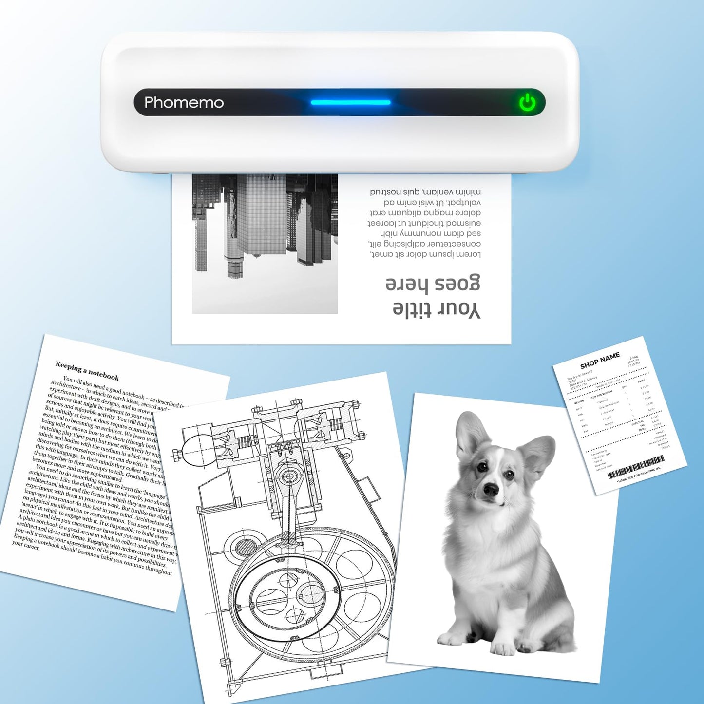 Phomemo M832 Thermal Roll Paper 8.5" x 11", 4 Rolls Quick-Dry US Letter Thermal Printer Paper - White