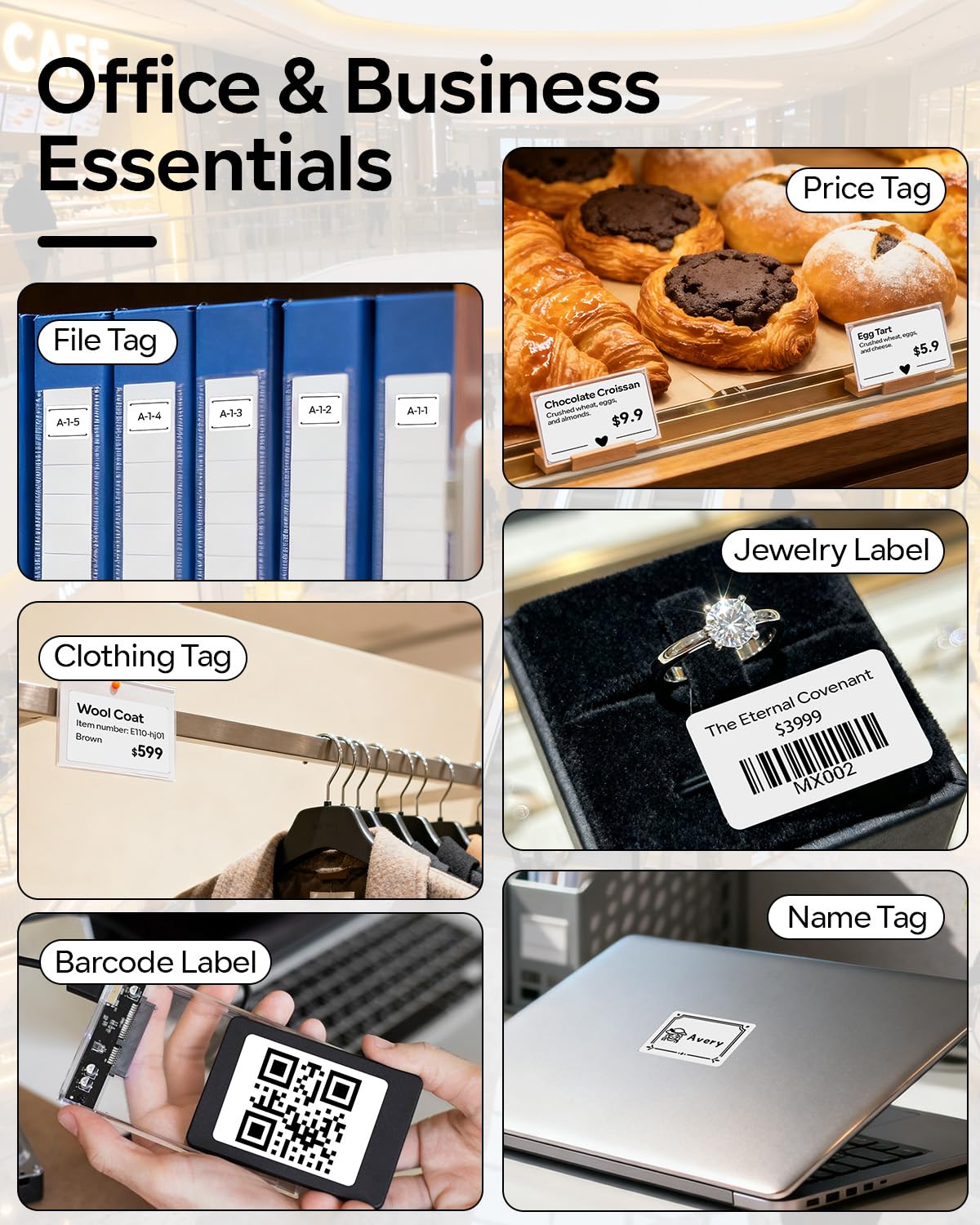 Phomemo 1.57''x1.18'' M110 M220 Labels for barcode, price tag, package label, 230 counts/Roll, 3 Rolls one pack - White