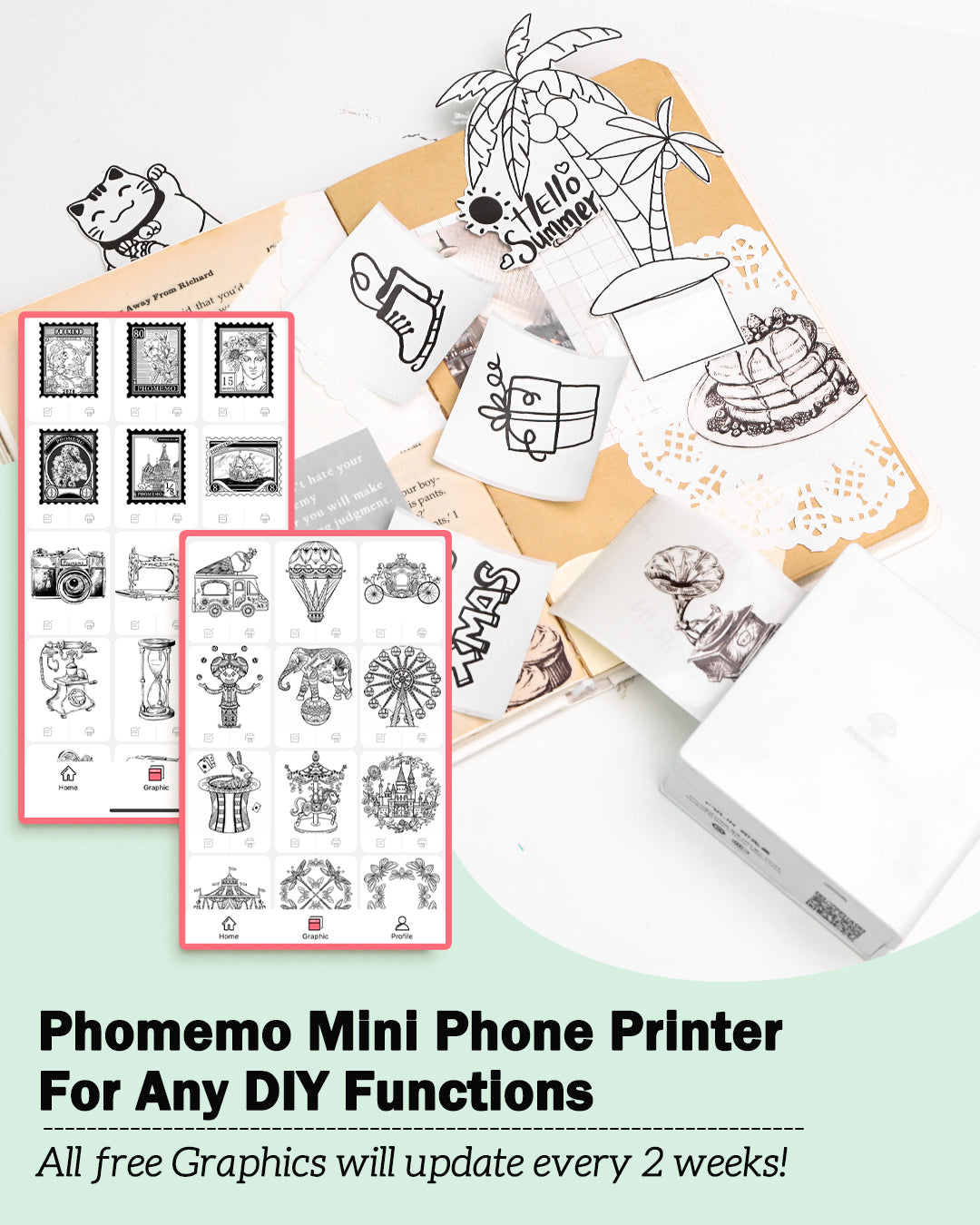 Phomemo M02 Mini Bluetooth Printer, Inkless Portable Sticker Printer for Kids, Students, Teachers & DIY Projects