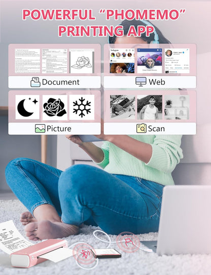 Phomemo M08F Portable Wireless Printer for Travel Mini Home Printer - Pink