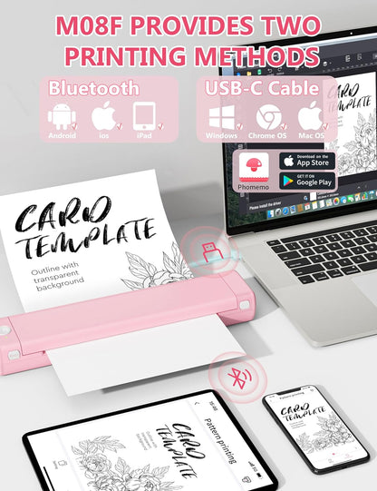 Phomemo M08F Portable Wireless Printer for Travel Mini Home Printer - Pink
