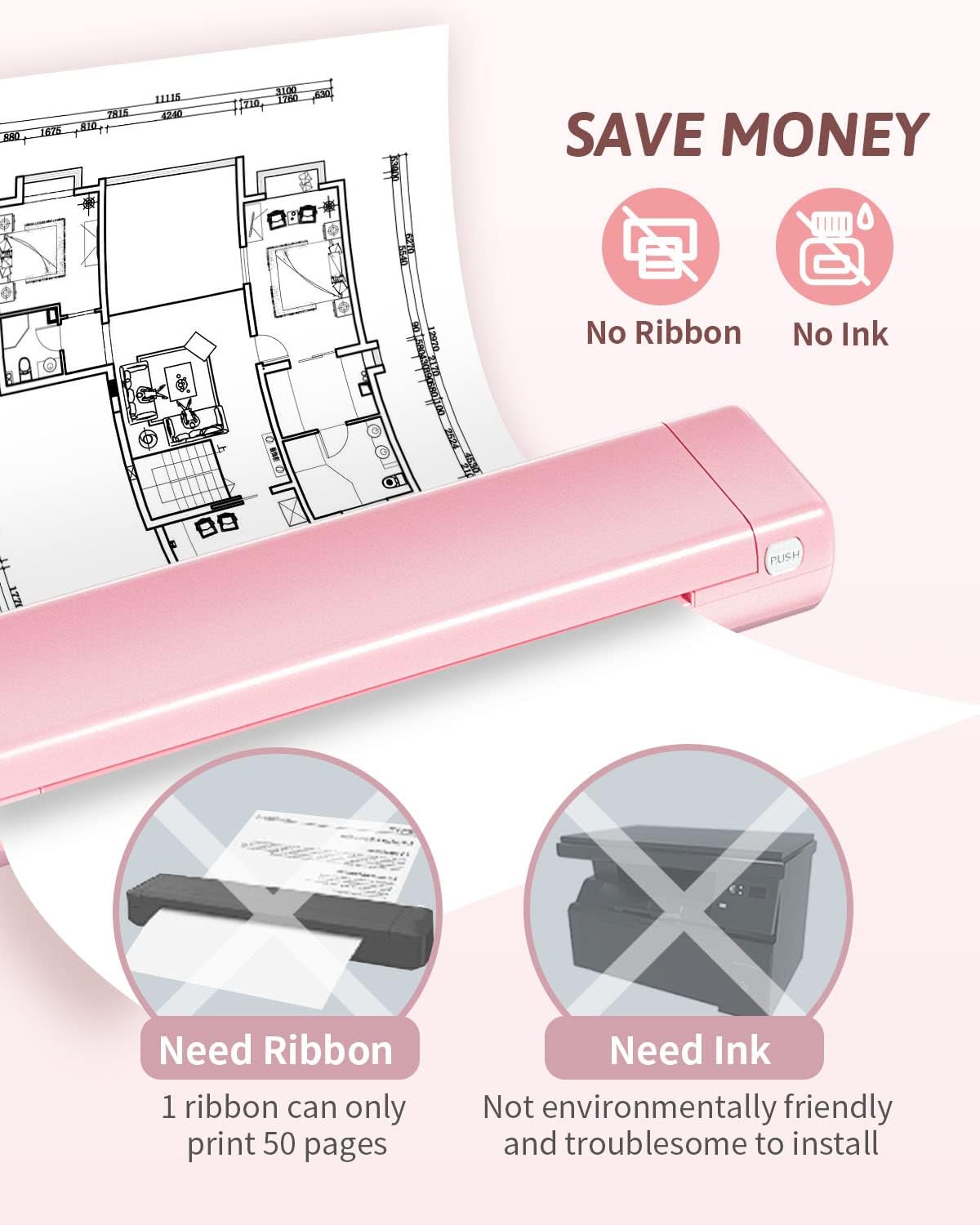 Phomemo M08F Portable Wireless Printer for Travel Mini Home Printer - Pink