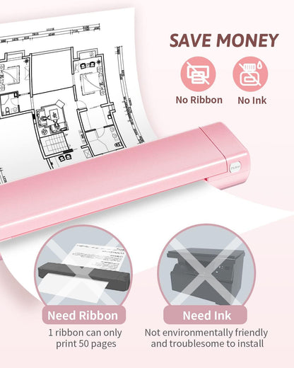 Phomemo M08F Portable Wireless Printer for Travel Mini Home Printer - Pink