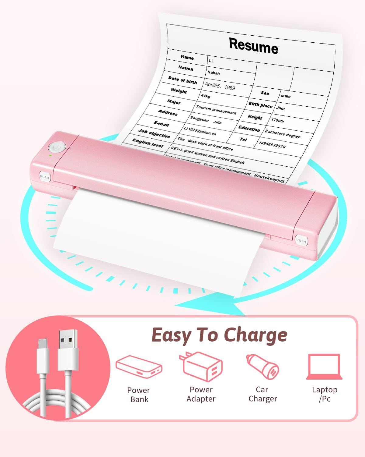 Phomemo M08F Portable Wireless Printer for Travel Mini Home Printer - Pink