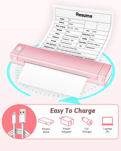 Phomemo M08F Portable Wireless Printer for Travel Mini Home Printer - Pink